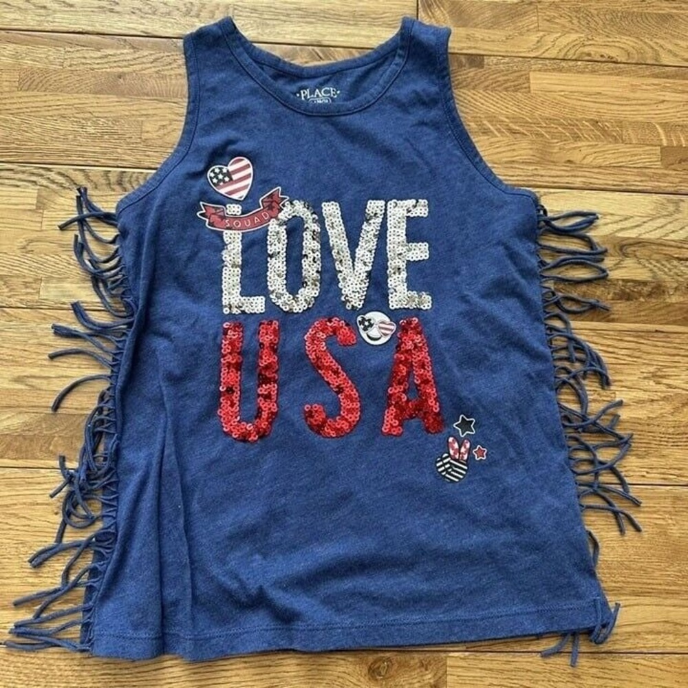 Children's Place Sequined Fringed Patriotic Tank Top Size 10/12